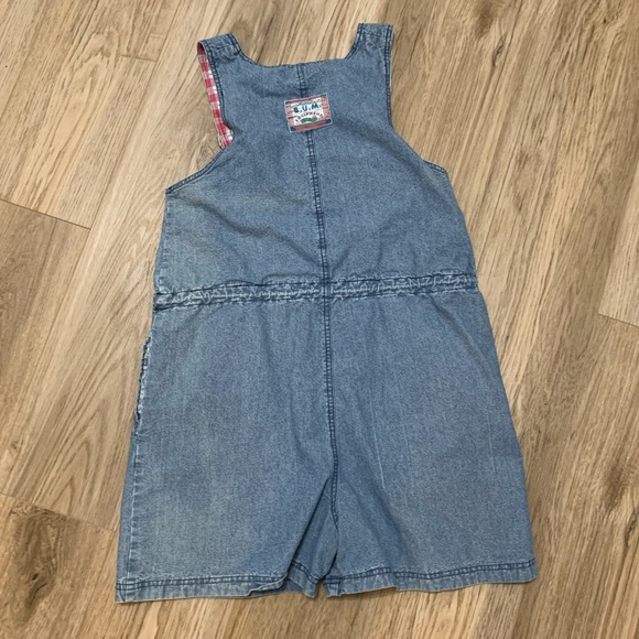 90s Vintage BUM Equipment Denim Shortalls Romper 3 Pockets Drawstring Waist - S - Picture 2 of 7